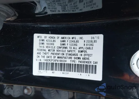2015 Honda Accord Lx z USA, uszkodzony, nr VIN 1HGCR2F36FA169024